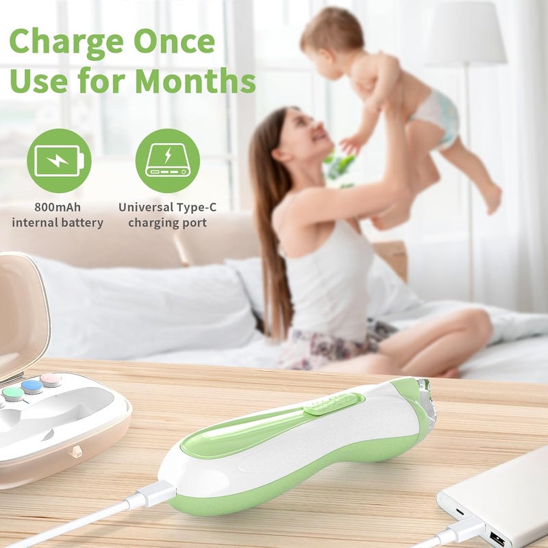 BSRGMS Baby Nail File Electric Baby Nail Care Set with LED Light, Baby Nail Clipper Electric for Newborn/Infants/Adults Toenails and Fingernails, 7 Grinding Head Replacement Pads, Green - Image 5